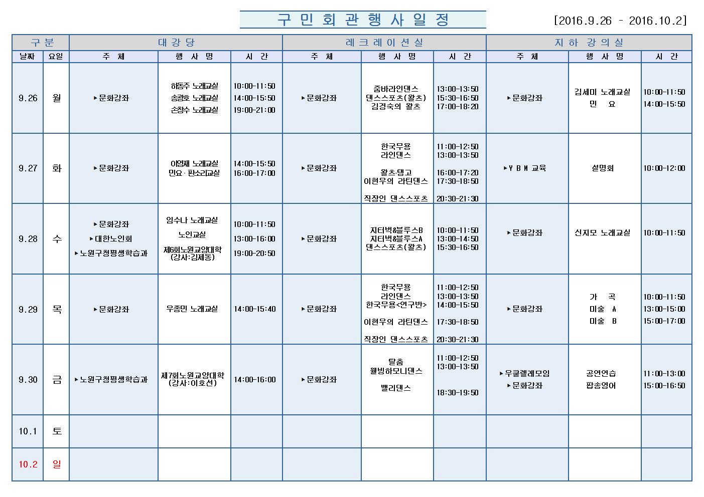 노원구 구민회관  행사 일정표(2016.09.26~10.02)001.jpg